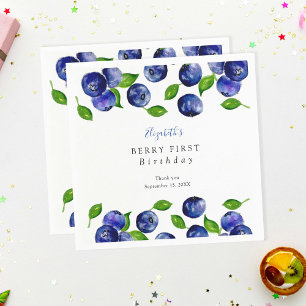 Blueberry Berry Erster Geburtstag Wasserfarbe Nied Serviette