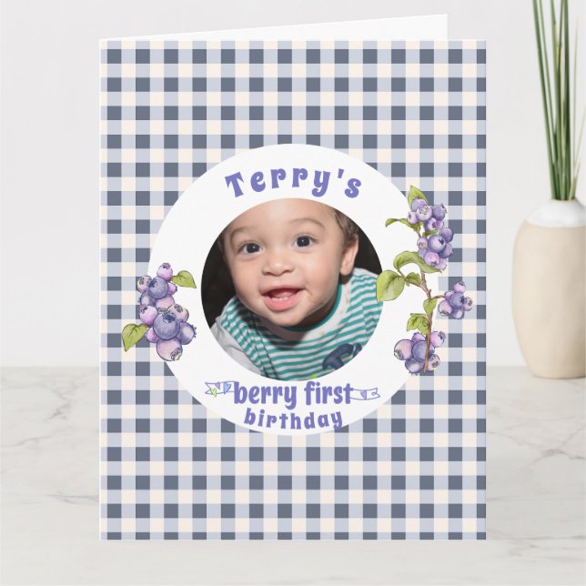 Blueberry Berry First Birthday Karte (Vorderseite)