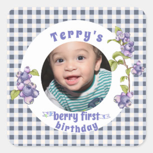 Blueberry Berry First Birthday Square Sticker