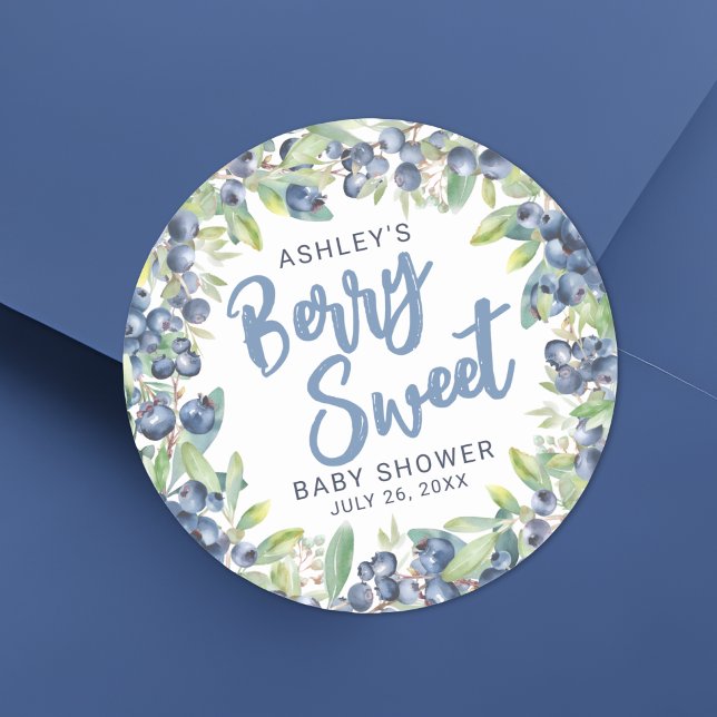 Blueberry Berry Sweet Baby Dusche Runder Aufkleber (Blueberry Berry Sweet Baby Shower Classic Round Sticker)