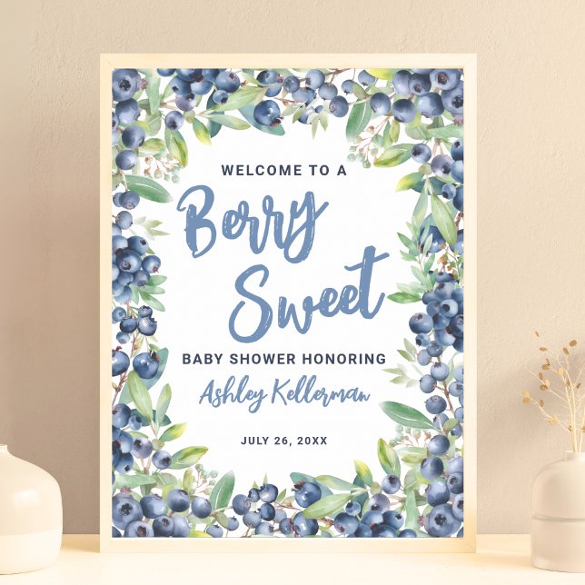 Blueberry Berry Sweet Baby shower Affiche de bienv (Blueberry Berry Sweet Baby Shower Welcome Sign)