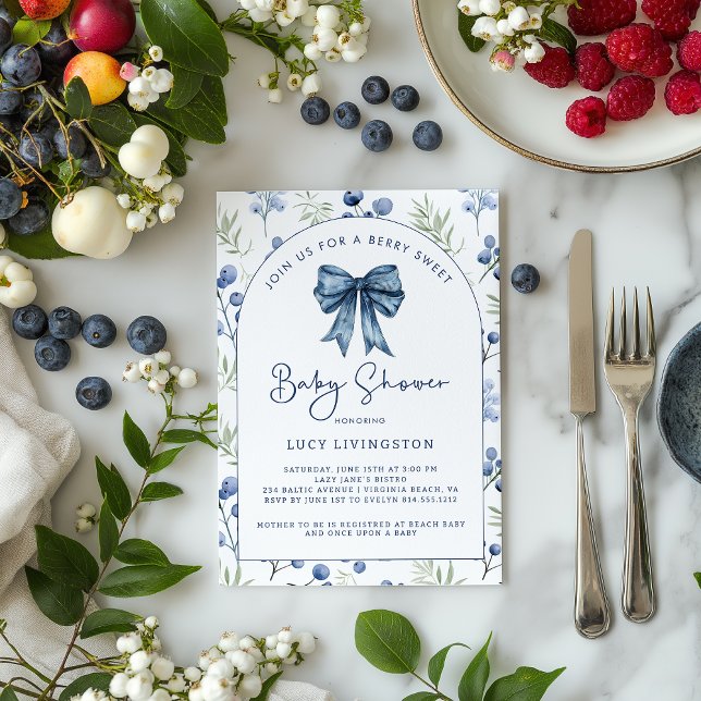 Blueberry Berry Sweet Baby Shower Einladung (Berry Sweet Blueberry Baby Shower Invitation)