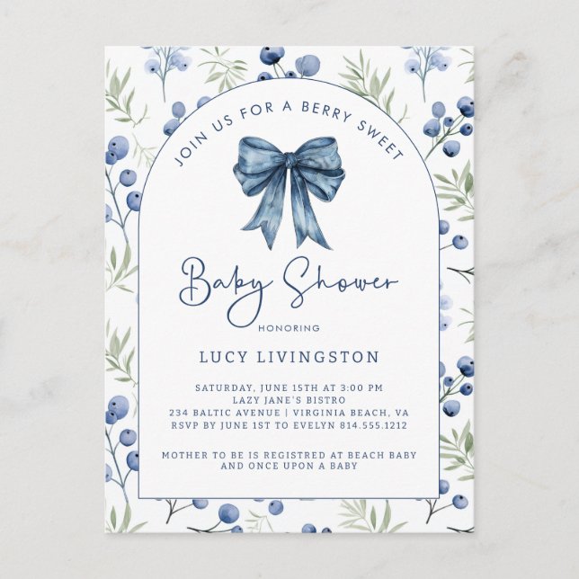 Blueberry Berry Sweet Baby Shower Einladung Postkarte (Vorderseite)