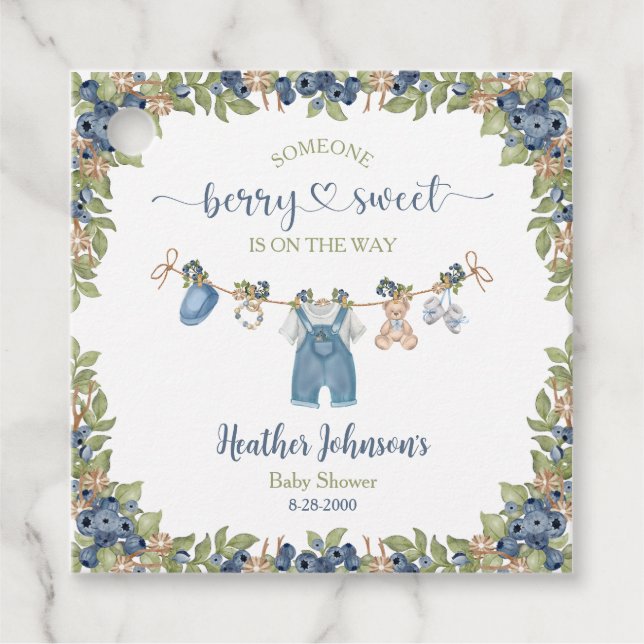 Blueberry Berry Sweet Clothesline Baby Dusche Geschenkanhänger (Vorderseite)