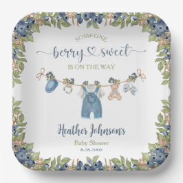 Blueberry Berry Sweet Clothesline Baby Dusche Pappteller