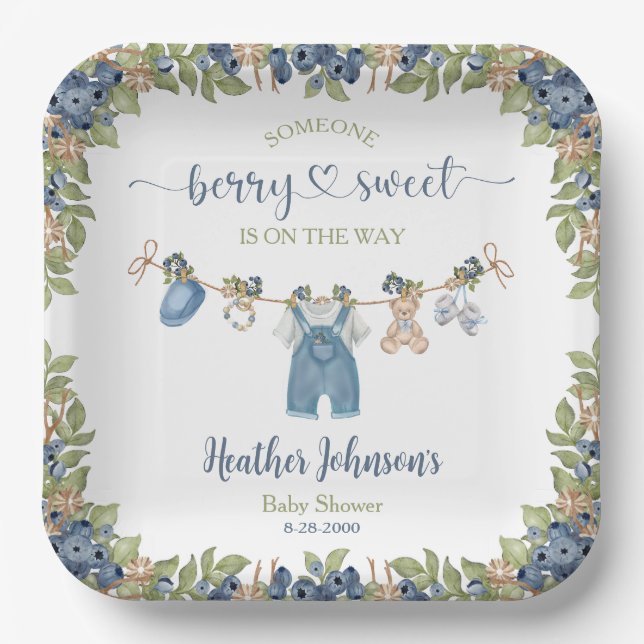 Blueberry Berry Sweet Clothesline Baby Dusche Pappteller (Vorderseite)