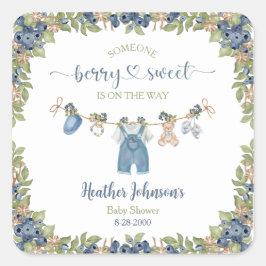 Blueberry Berry Sweet Clothesline Baby Dusche Quadratischer Aufkleber