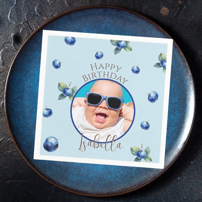 Blueberry Berry Sweet Foto Boy Birthday Party Serviette (Von Creator hochgeladen)