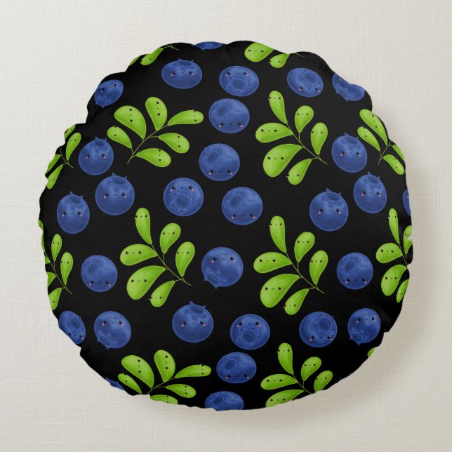 Blueberry Bliss: Frisches Fruchtmuster Rundes Kissen (Vorderseite)