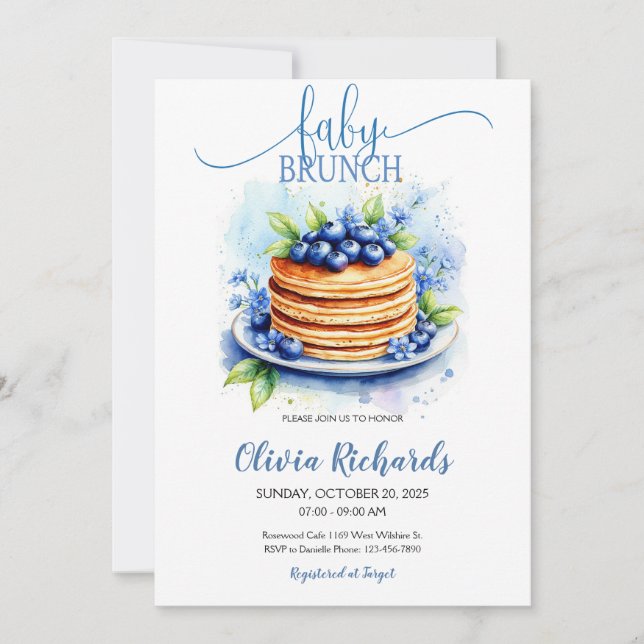 Blueberry & Blue Flowers Baby Brunch Einladung (Vorderseite)