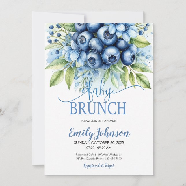 Blueberry & Blue Flowers Baby Brunch Invitation (Devant)