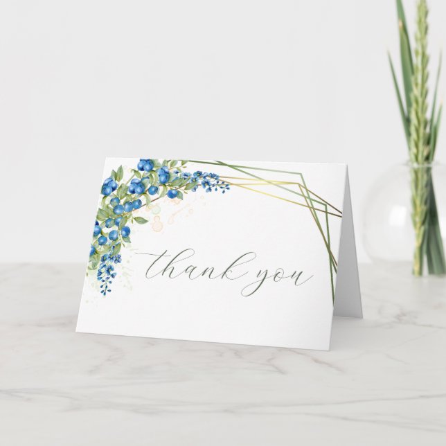 Blueberry, Blue Wildblumen Imitate Gold Foil Rahme Dankeskarte (Vorderseite)