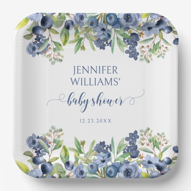Blueberry Blues Baby Boy Dusche Papier Teller (Vorderseite)