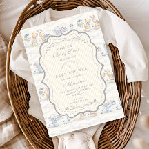 Blueberry Bunny Teddy Toile Baby Shower