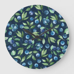Blueberry dunkles Hintergrundmuster Große Wanduhr