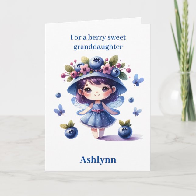 Blueberry Fairy Berry Birthday Grandtochter Karte (Vorderseite)