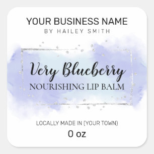 Blueberry Flavor Blau und Silver Lip Balm Quadratischer Aufkleber