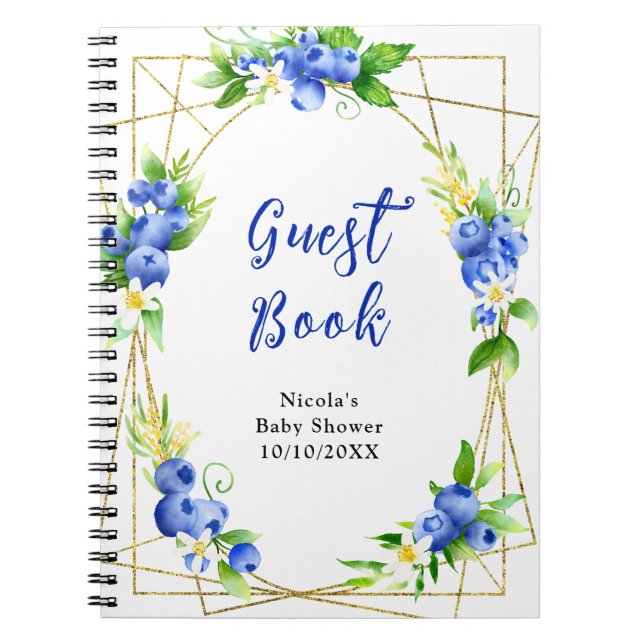 Blueberry Floral Baby Shower Guest Book Notizblock (Vorderseite)