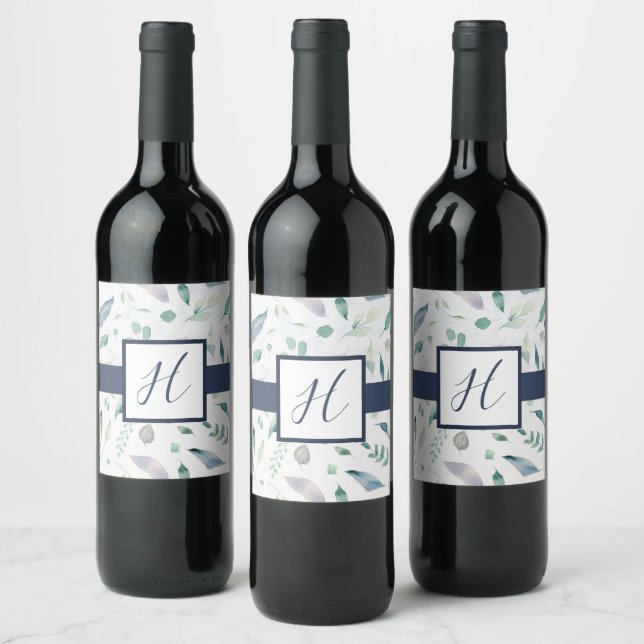 Blueberry Floral Monogram Wine Flasche Weinetikett (Flaschen)