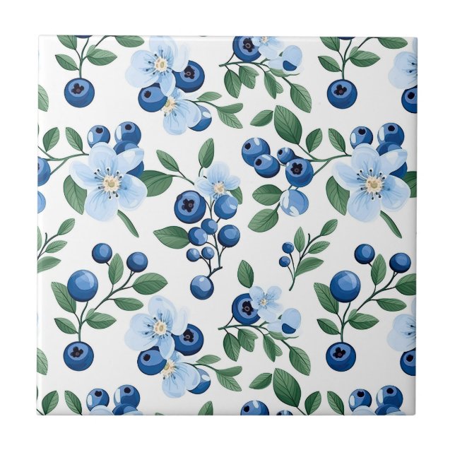 Blueberry Floral Tile Fliese (Vorderseite)