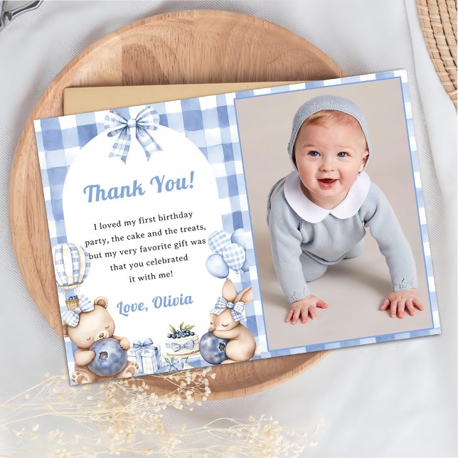 Blueberry Gingham Birthday Party Thank You Card Einladung (Von Creator hochgeladen)