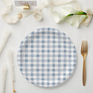 Blueberry Gingham Pattern Baby Dusche Pappteller