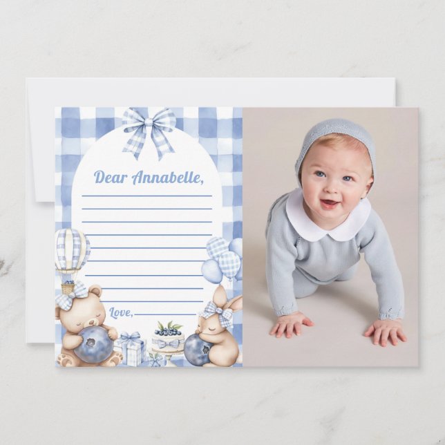 Blueberry Gingham Time Capsule Note Message Einladung (Vorderseite)