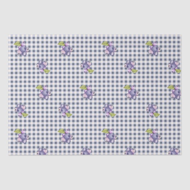 Blueberry Gray Blue Gingham Seidenpapier (Vorderseite)