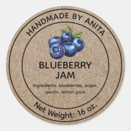 Blueberry Jam Jelly Jar Label Kraft Paper Style Runder Aufkleber