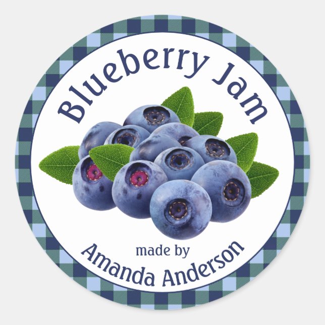 Blueberry Jam Kariert 1,5" Circle Food Label Runder Aufkleber (Vorderseite)
