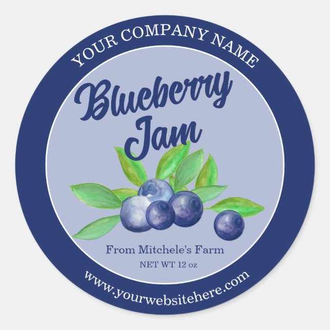 Blueberry Jam Label Custom Sticker (Vorderseite)