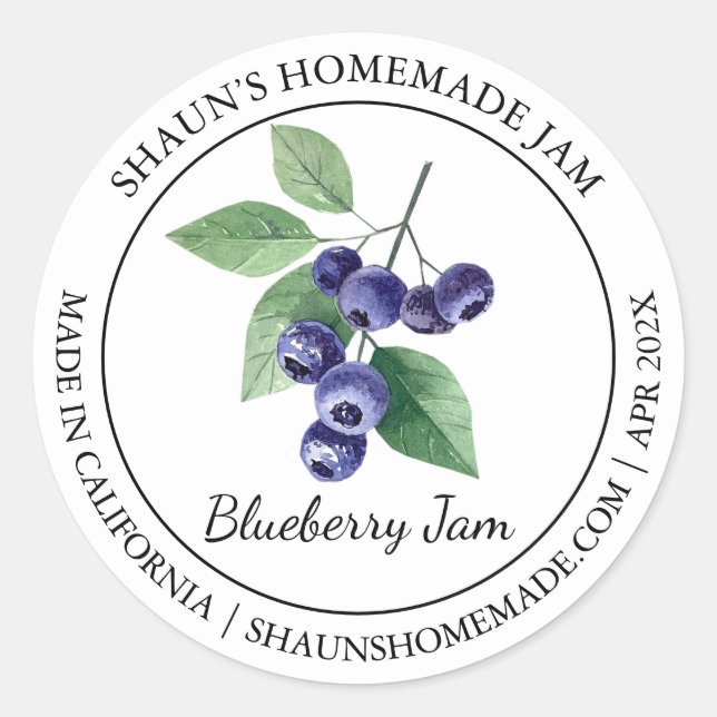 Blueberry Jam Modern Label Runder Aufkleber (Vorderseite)