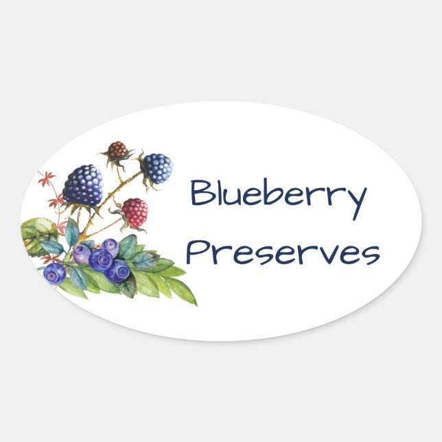 Blueberry Jam Preserve Canning Label Ovaler Aufkleber (Vorderseite)