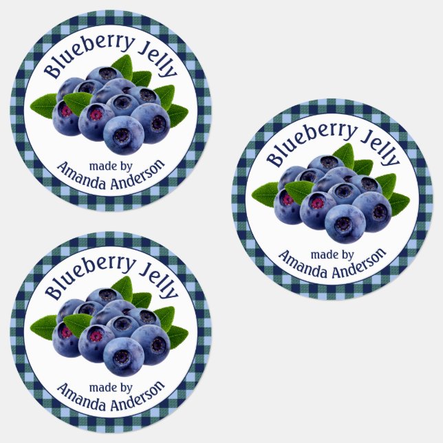 Blueberry Jelly Kariert Circle Food Label Etiketten (Gruppe)