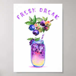 Blueberry Juice Cool Boire Fruits Party Poster