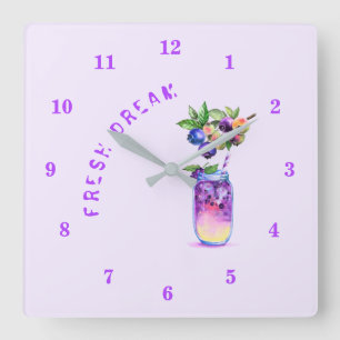 Blueberry Juice Cool Drink Fruits Wall Clock Quadratische Wanduhr