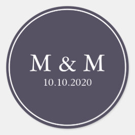 Blueberry Lila | Hochzeitsklassische Monogramm Runder Aufkleber