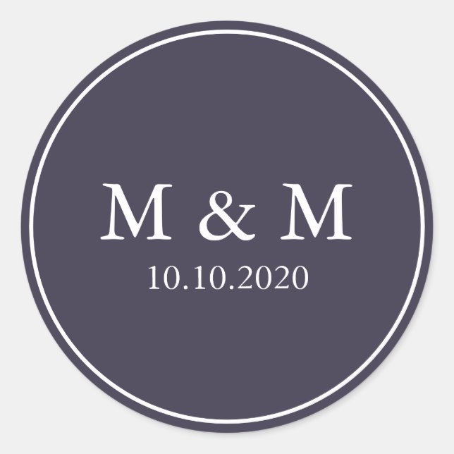 Blueberry Lila | Hochzeitsklassische Monogramm Runder Aufkleber (Vorderseite)