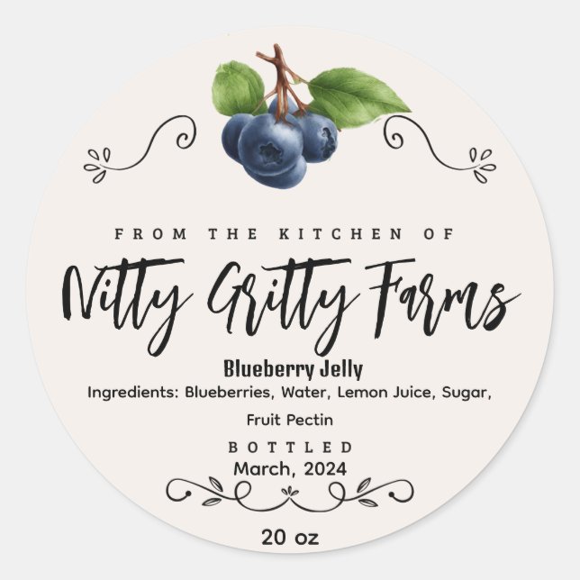 Blueberry-Marmelade bewahrt kundenspezifisches Can Runder Aufkleber (Vorderseite)