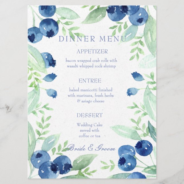 Blueberry Midsommer Rustic Berry Wedding Menu Menükarte (Vorderseite)