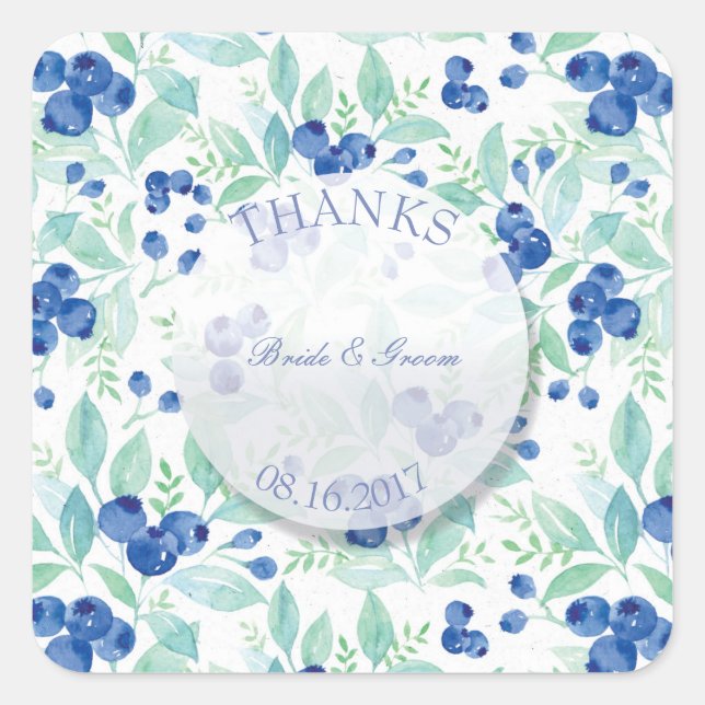 Blueberry Mittelsommer Rustic Berry Wedding Danke Quadratischer Aufkleber (Vorderseite)