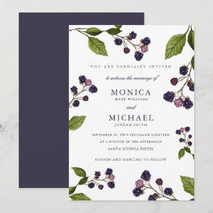 Blueberry Moderne botanische Hochzeit Einladung