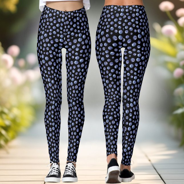 Blueberry Motif Bleu Black Leggings été noir (Blueberry Pattern Blue Black Summer Leggings)