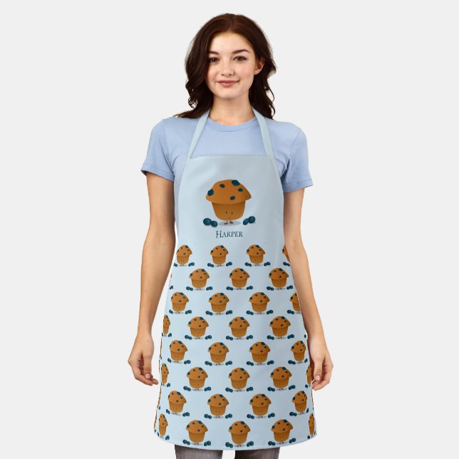 Blueberry Muffin Food Blue Brown Cartoon-Charakter Schürze (Getragen)