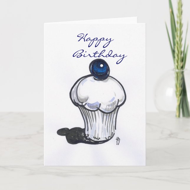 Blueberry Muffin Happy Birthday Karte (Vorderseite)