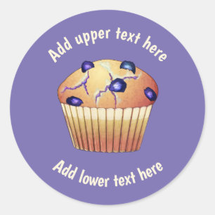 Blueberry Muffins in Liners - Text in Lila Form hi Runder Aufkleber