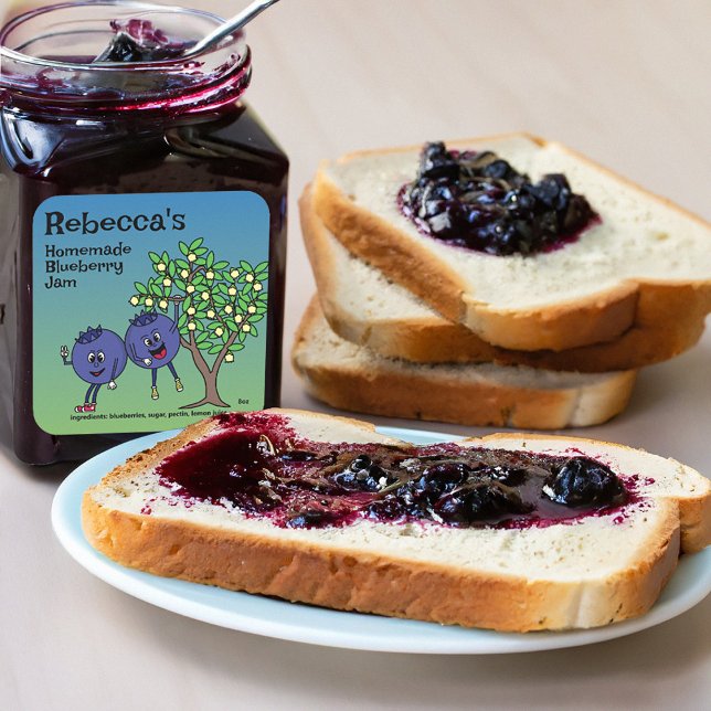 Blueberry Pals Funny Cartoon Jam Pie und mehr Quadratischer Aufkleber (Von Creator hochgeladen)