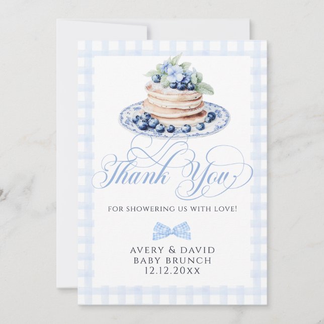 Blueberry Pancake Baby Brunch Baby Shower Boy Dankeskarte (Vorderseite)