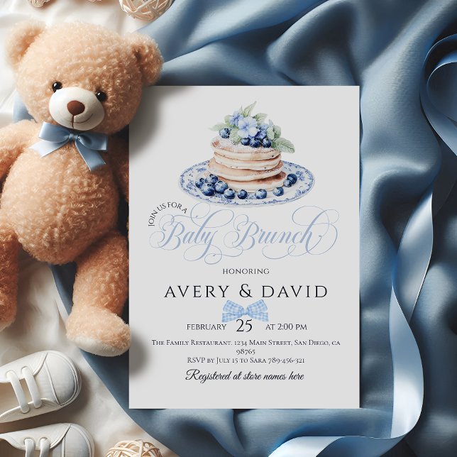 Blueberry Pancake Baby Brunch Baby Shower Boy Einladung (Von Creator hochgeladen)