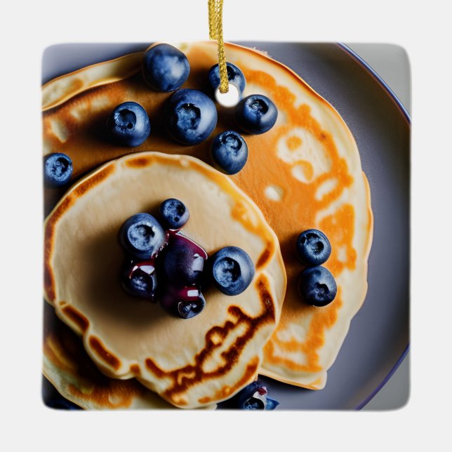 Blueberry Pancakes mit Syrup Pup Weihnachten Keramikornament (Vorderseite)